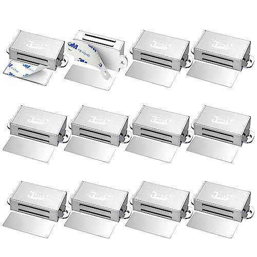 Jiayi 12 Pack Self Adhesive Magnetic Door Catch Heavy Duty 17lb Stainless Steel Cabinet Magnets for Kitchen Wardrobe Drawer Cupboard Door Latch Closure - color: Silver, size: 12 Pack