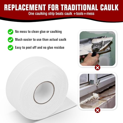 White Waterproof Caulk Tape, Self-Adhesive for Toilet, Tub, Kitchen, Corners,Bathroom Surfaces, Easy Application, 1-1/2 Inch x 10-1/2 Feet-1roll - style: 1 Roll-WIF
