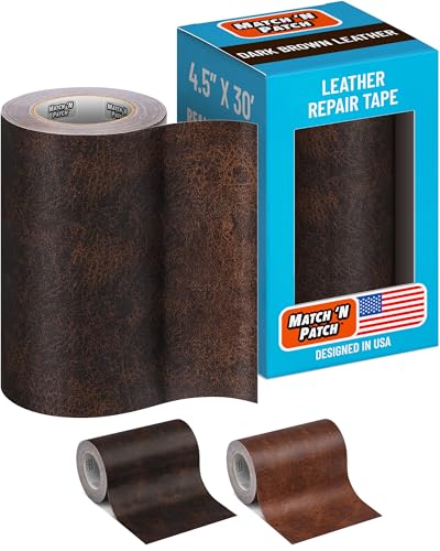 MATCH 'N PATCH Leather Repair Tape - Dark Brown (4.50 inch x 30 feet) - Realistic Leather Patches for Couch, Sofa, Upholstery, Car Seats & Other Furniture, Vinyl Repair Kit, Self Adhesive Patch - color: Dark Brown, size: 4.5" x 30'