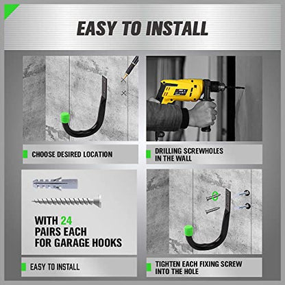 SWANLAKE Heavy Duty Garage Storage Utility Hooks, Utility Hooks for Garage Wall,Color Black (12PCS) - style: 12-Piece Green