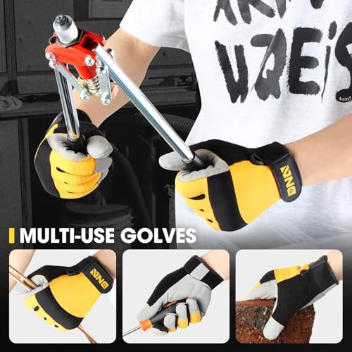 DNA MOTORING 4pair Multi-Purpose Utility Machanic Gloves, Flexible Breathable Touch Screen Performance Padded Knuckles Palm Work Gloves, Yellow/Gray, TOOLS-00584 - color: Yellow-4pair