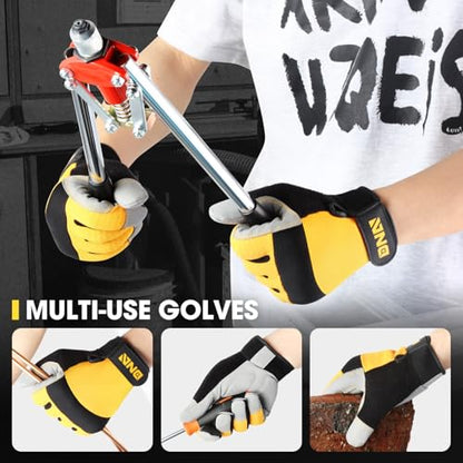 DNA MOTORING 4pair Multi-Purpose Utility Machanic Gloves, Flexible Breathable Touch Screen Performance Padded Knuckles Palm Work Gloves, Yellow/Gray, TOOLS-00584 - color: Yellow-4pair