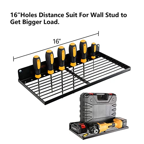 UU-Major Power Tool Organizer with Charging Station,Drill Holder Wall Mount,Garage Storage Shelves for Organization and Storage,Heavy Duty Pegboard Wall Organizer Set Solid Metal Black - style: 1shelf+1rack