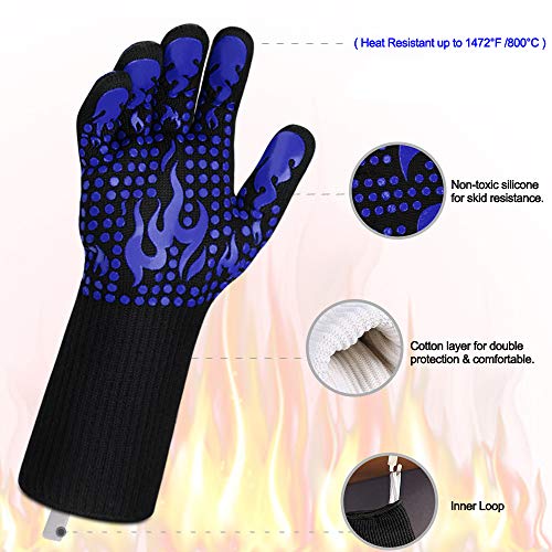 Comsmart BBQ Gloves, 1472F Heat Resistant Silicone Non-Slip Oven Mitts, Long Kitchen Gloves Perfect for Grilling, Cooking, Baking, Cutting, Blue - color: Blue, size: long