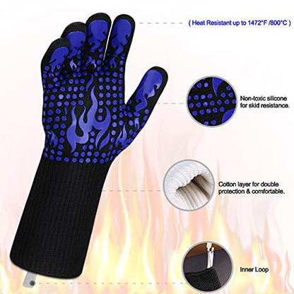 Comsmart BBQ Gloves, 1472F Heat Resistant Silicone Non-Slip Oven Mitts, Long Kitchen Gloves Perfect for Grilling, Cooking, Baking, Cutting, Blue - color: Blue, size: long