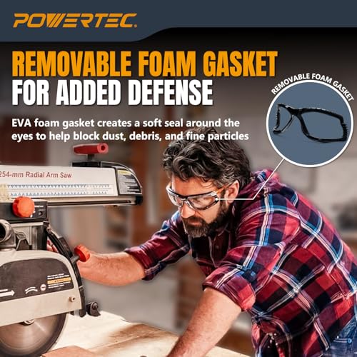 POWERTEC Safety Glasses ANSI Z87.1-2020, Clear Wraparound Protective Eyewear with Removable Foam Gasket, UV Protection for Construction, Woodworking & Jobsite Use (72317) - style: Safety Glasses