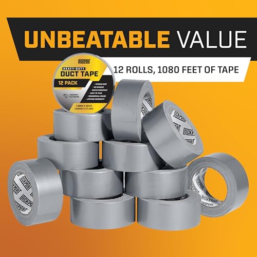 Lockport Duct Tape Heavy Duty Waterproof - 30 Yards x 2 Inch - 12 Roll Pack Silver Duct Tape Bulk Pack - No Residue, Flexible, Strong, All-Weather and Easy Tear - Grey Heavy Duty - size: 12-Pack (Value Pack)