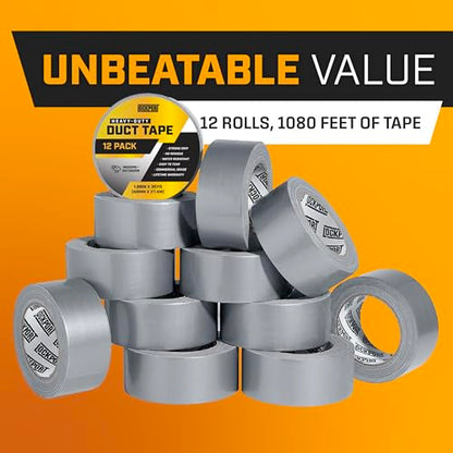 Lockport Duct Tape Heavy Duty Waterproof - 30 Yards x 2 Inch - 12 Roll Pack Silver Duct Tape Bulk Pack - No Residue, Flexible, Strong, All-Weather and Easy Tear - Grey Heavy Duty - size: 12-Pack (Value Pack)