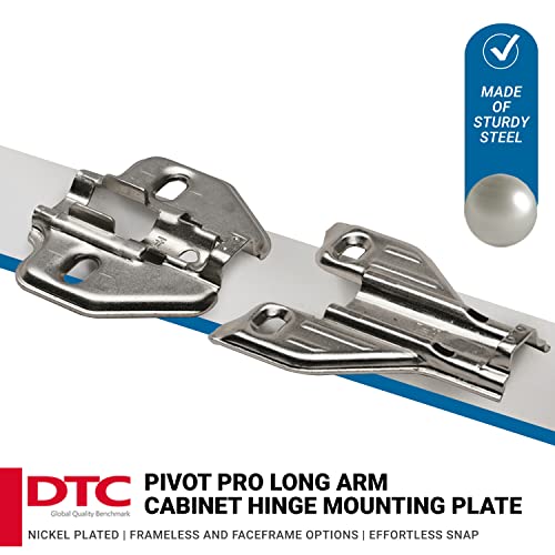 25 Pack DTC Pivot Pro Long Arm 1mm Screw on Hinge Mounting Plate, Cabinet Hinge Repair Plate for Face Frame Cabinet Application, Nickel Plated Steel with Mounting Screws, 88H10JQ