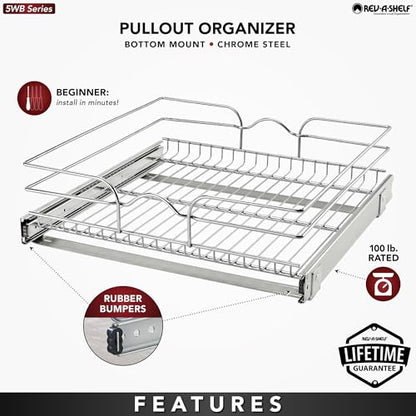 Rev-A-Shelf Kitchen Cabinet Pullout Shelf and Drawer Organizer Slide Out Pantry Storage Basket in Multiple Sizes, 21 x 20 In, 5WB1-2120CR-1 - size: 21" W X 20"d, style: Single Tier