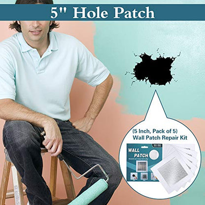 5'' by 5'' Drywall Repair Kit, 5 Pcs Self-Adhesive Wall Mesh, Large Hole Patch for Sheet Rock, Aluminum Metal Sheetrock Ceiling Dry Wall - size: 5" x 5" - 5 Pcs