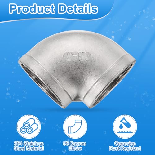 uxcell 304 Stainless Steel 90 Degree Elbow Threaded Pipe Fitting G2" Female to G2" Female Cast Pipe Fitting with Seal Tape for Plumbing Drainage Pipes Heating Systems - size: G2"