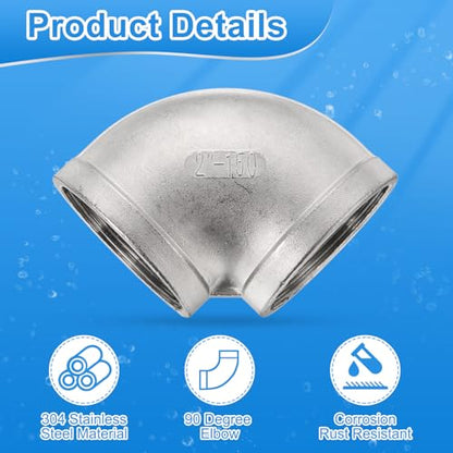 uxcell 304 Stainless Steel 90 Degree Elbow Threaded Pipe Fitting G2" Female to G2" Female Cast Pipe Fitting with Seal Tape for Plumbing Drainage Pipes Heating Systems - size: G2"