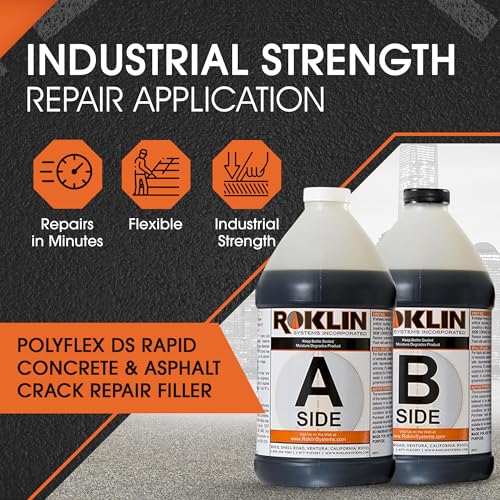 Roklin Systems, Inc. - PolyFlex DS Concrete Crack Filler, Quick-Drying Asphalt Crack Sealer, Floor/Wall Repair Patch Kit Essential, 10 gallons (5 gallons x 2 - Side A & B), Black - color: Black, size: 10 Gallon