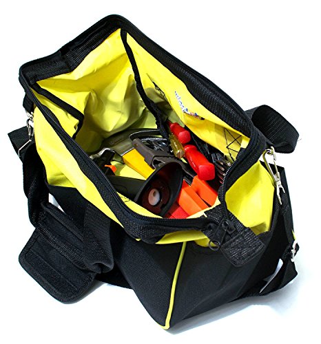 Bastex Multi Purpose Tool Bag Carrying with Adjustable Shoulder Strap. 15 inch Wide Mouth Opening with 14 Separate Pockets. Water Resistant and Perfect for the Handyman, Electricians and Plumbers