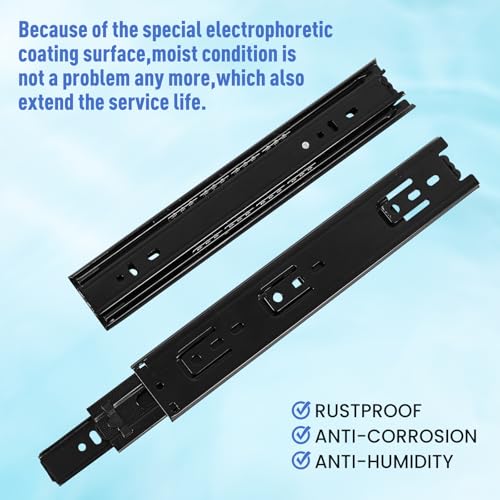 10 inch Drawer Slides 2 Pairs (4pcs) Black Full Extension Ball Bearing,3 fold Metal Dresser Runners 100 LB Load Capacity Side Mount File Cabinet Rails - size: 2 Pairs