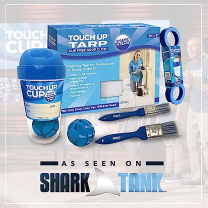 Touch Up Cup Paint Storage Containers and Fabric Painters Tarp, 3 Plastic Painting Cups with Lids, 1 Drop Cloth for Painting, As Seen On Shark Tank Products - style: 3 Cups + 1 Tarp