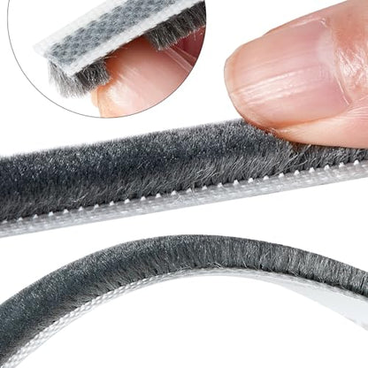 33 Ft Gray Self-Adhesive Soundproofing Weather Stripping for Doors and Windows Weather Stripping Brush for Sliding Windows/Doors Frame Sid 0.35" Wide x 0.2" Thick(5mm) - size: Brush Height 0.2in