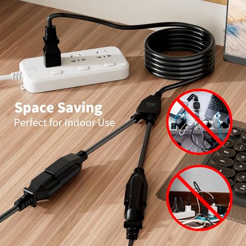 2 Way Power Cord Splitter Cable 3 Ft-3 Prong 1 to 2 Extension Cord-Outlet Saver-Elecan Male to Female Y Splitter Power Extension Cable Strip–UL Certified SJTW 16 Gauge 13 A/125 V–Black - size: 3FT