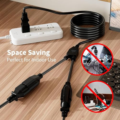 2 Way Power Cord Splitter Cable 3 Ft-3 Prong 1 to 2 Extension Cord-Outlet Saver-Elecan Male to Female Y Splitter Power Extension Cable Strip–UL Certified SJTW 16 Gauge 13 A/125 V–Black - size: 3FT