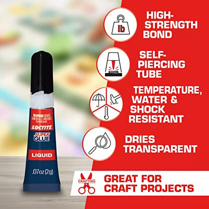 Loctite Super Glue Liquid, Clear, 0.14 fl oz Tube, 6 Pack - Superglue for Plastic, Wood, Metal, Crafts & Repair, Cyanoacrylate Adhesive Instant Glue, Quick Dry - size: Set of 2,( Pack of 6)