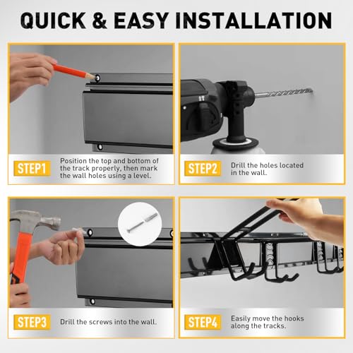 ELEAD 18-Pairs Heavy Duty Garage Tool Organizer Wall Mount Hooks, 96 Inches 1460 lbs Garden Tool Organizer with Adjustable Hooks for Garden, Yard, and Shed - color: Heavy Duty 96"