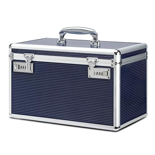 Large Capacity Combination Locking Medicine Box with Portable Storage Case, 15 x 8.7 x 9.3 Inch, Childproof Medication Lock Organizer, Lockbox for Secure Cash, ID Documents (Blue/X-large) - color: Blue, size: X-Large