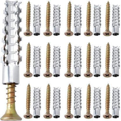 80pcs M6 Tree Shaped Expansion Anchor with Screws, 0.24''×1.19'' Steel Hollow Wall Anchors Kits, Loose Hinge Hole Repair Tools for Drywall Concrete Brick Plaster Wall- Silver & Gold