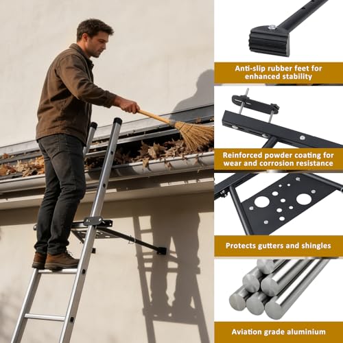 Ladder Stabilizer,Extension Ladder Stabilizer Adjustable Legs 20.1-29.5"，Wall Ladder Standoff Aviation Grade Aluminium,Ladder stabilizer for Roof Gutter ，Built-in Tool Tray, Anti-Slip Rubber Feet.