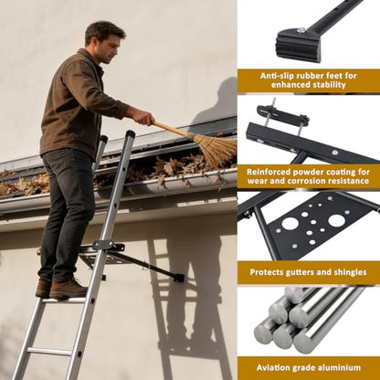 Ladder Stabilizer,Extension Ladder Stabilizer Adjustable Legs 20.1-29.5"，Wall Ladder Standoff Aviation Grade Aluminium,Ladder stabilizer for Roof Gutter ，Built-in Tool Tray, Anti-Slip Rubber Feet.