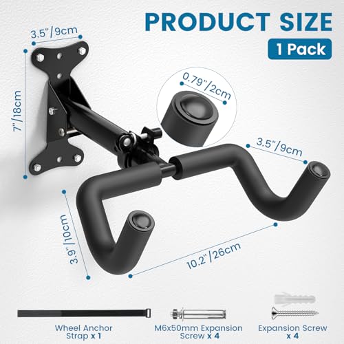 Housolution Bike Wall Mount - [1 Pack] EVA Foam Padded up to 48.5 lbs, Carbon Steel, Valve Mechanism, Heavy-Duty Adjustable Bike Wall Hanger for Road, Mountain and Hybrid Bikes, Garage & Apartment - size: 1 pack