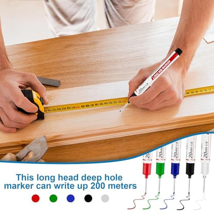 10 Pcs Long Head Deep Hole Marker, 2025 New 20mm Long Nib Marker Pens Permanent Markers, Quick Dry Waterproof Fine Tip Marker Pens, Carpenter Marker Pen for Office Supplies, Art Projects, Woodworking