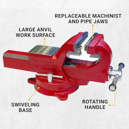 Yost Vises ADI-6 Heavy Duty Vise | 130,000 PSI Tensile Strength Austempered Ductile Iron Bench Vise | 6 Inch Jaw Width with a 360 Degrees Interlocking Swivel Base and 2 Lockdowns | Red - size: 6 Inches