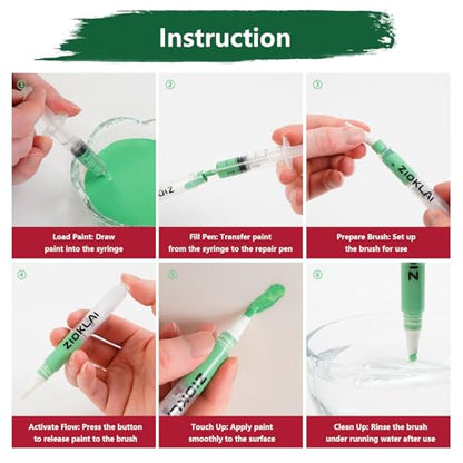 Touch Up Paint Pen 6PCS Set 3 Paint Touch Up Pens Fillable with Pointed, Round & Flat Tips Brushes Ideal for Wall Repair Window Wood Furniture Cabinet