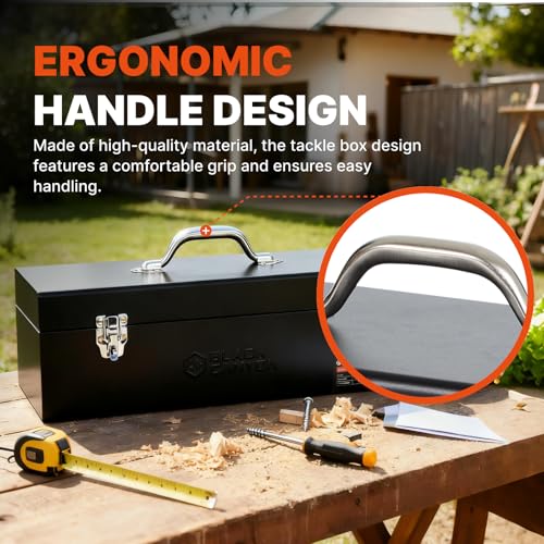Black Canyon 20 Inch Steel Tool Box, Metal Tool Box, 0.8mm Carbon Steel, Portable & Padlockable, Sturdy & Durable toolbox, Ideal for Trailer, Mechanic, DIY-ers, Car, Workshops, Garages, Repair Shops - size: 20-1/8 in