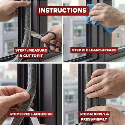 XFasten Self Adhesive Weather Stripping for Windows and Doors, 0.35" x 33 Ft Soundproofing Door Brush Seal Draft Stopper, Gray Insulation Seal Strip for Summer Heat, Winter Draft Blocker, 0.2" Thick - size: 0.2" Thick (0.35-Inch x 33 Feet)