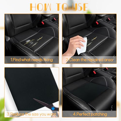 Black Leather Repair Tape, 15.7×47 Inch Self-Adhesive Leather Repair Patch for Couch, 1 Roll Vinyl Leather Repair Kit Leather Patches for Handbags, Car Seat, Office Chairs - color: Black