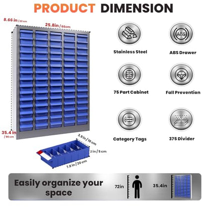 75 Drawers - Part Cabinet, Shelves & Label Stickers - Bolt and Nut Organizer Bolt Bin Cabinets, Durable Steel Tool Storage Cabinet for Garage/Workshop Small Parts/Hardware Organization - style: 75 Drawer