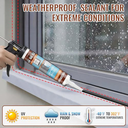 2 Pack Black Silicone Caulk, Neutral Black Caulking Waterproof, 10.1OZ Silicone Sealant for Filling Gaps and Cracks, Shower, Bathroom, Windows & Doors, Bathtub, RV, Pest Entry Blocking
