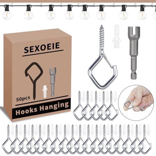 50 PCS Sliver Eye Screw Hooks for Hanging Heavy Duty with Safety Buckle.Metal Ceiling Hooks for Hanging Plants Cup Wind Chime Bird Feeders Patio Lights At Indoor&Outdoor - color: Silver, size: 50pcs