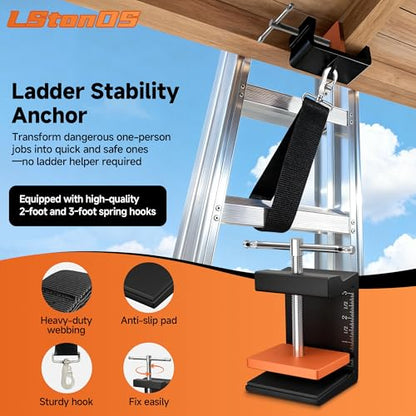 Ladder Stability Anchor | Ladder Safety Devices Kit for Anti-Slip Fall Protection | Ladder Secure Clamps with 2FT & 3FT Rack Straps