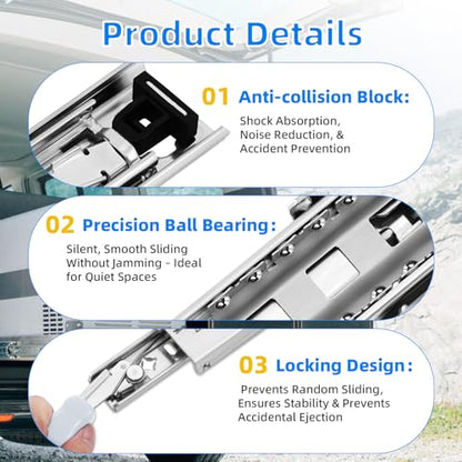 YENUO 304 Stainless Steel with Lock Heavy Duty Drawer Slides Runners Full Extension Locking 12 14 1618 20 22 24 26 28 30 32 34 36 38 40 Inch Ball Bearing Rails Track Guide Glides 250Lb 1 Pair - size: 14 Inch, style: 304 Stainless With Lock-W:53mm