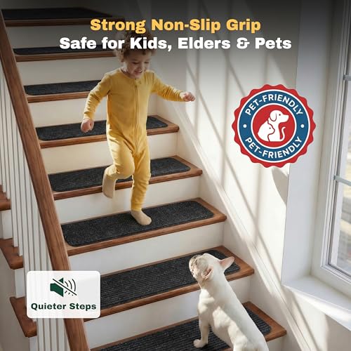 MBIGM Non-Slip Carpet Stair Tread Mat 30" x 30" Landing Rug-Matching Mat Non-Skid Safety Rug Slip Resistant - Black - color: Black, size: 2'6" x 2'6" - 1 pcs