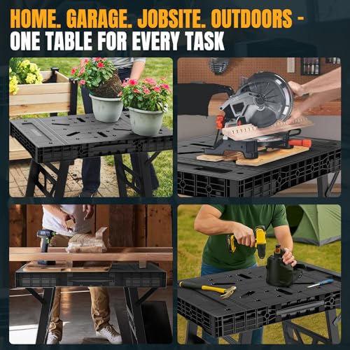 Express Folding Worktable, Easy Setup Portable Folding Workbench, 34" W x 24" D Lightweight Versatile Worktable with 1650 Lbs Load Capacity Work Benches for DIY Home Improvements Professional Worksite