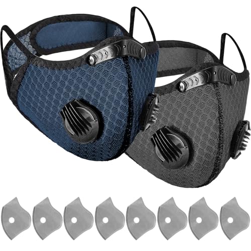 Threlaco 2/4/8 Pack Dust Mask Reusable Respirator Face Mask with Activated Carbon Filters for Woodworking Mowing Dust - color: Navy Blue, Dark Gray