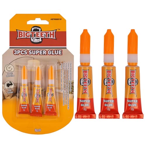 BIGTEETH Super Glue - 3pcs 0.07oz Strong Liquid Clear Super Glue for Home and Office Quick Repairs,All Purpose Adhesive for Ceramics, Porcelains, Plastics,Metals, Wood, Vinyl, Rubber, and More - color: 3pcs 0.07oz(2g)