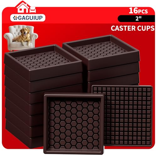 Non Slip Furniture Pads - 2x2 Anti Skid Caster Cups, 16PCS Square Furniture Coasters for Hardwood Floors, Anti Slide Furniture Cup Bed Floor Protectors, Furniture Stoppers to Prevent Sliding(Brown) - size: 2" 16pcs Brown