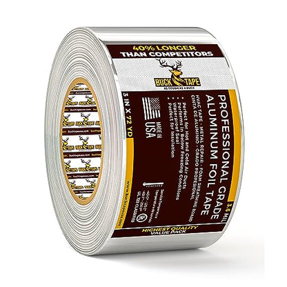 Buck Aluminum Foil Tape – 3 Inch x 216ft (72 yd), 3.6 Mil – HVAC Tape for Ductwork, AC, Dryer Vents & Insulation – Silver Foil Tape for Metal Repair, Exhaust Sealing & Air Conditioning (1 Pack) - size: 3 Inch, style: 1 Pack