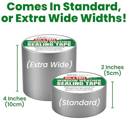 ECOHomes Window Weather Sealing Tape | Winter Weather Stripping Tape to Block Cold Drafts Through Window Gaps and AC Units, Insulation Seal and Draft Blocker for Home (4 Inch by 90 FT, Grey) - color: Gray, size: 4 Inch By 90 FT