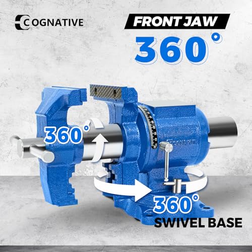 5-Inch Heavy Duty Bench Vise Ductile Iron Bench Vise 360° Multi-Purpose Bench Vice with Anvil, Clamp force 4000KG, Blue - size: 5-inch